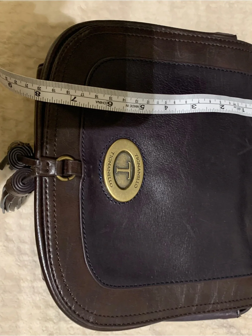 Tignanello Dark Brown Leather Crossbody with Tassel